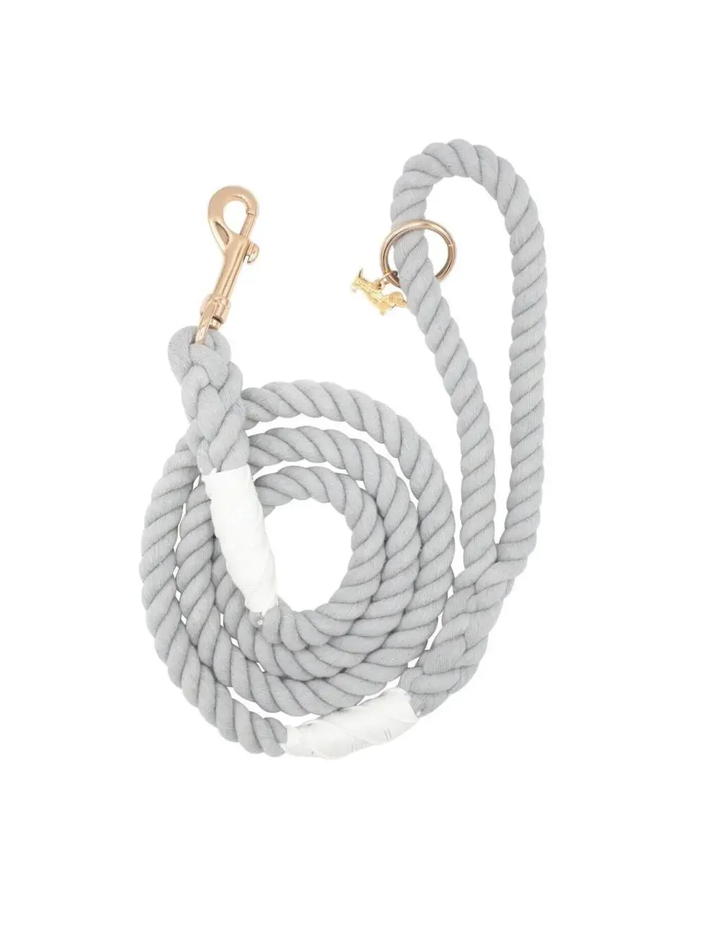 (RGB3) Sassy Woof Serenity Grey Dog Rope Leash Rose Gold Hardware 5ft Walking